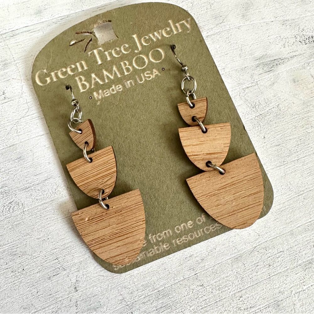 Green Tree Jewelry stacked half stone bamboo earrings